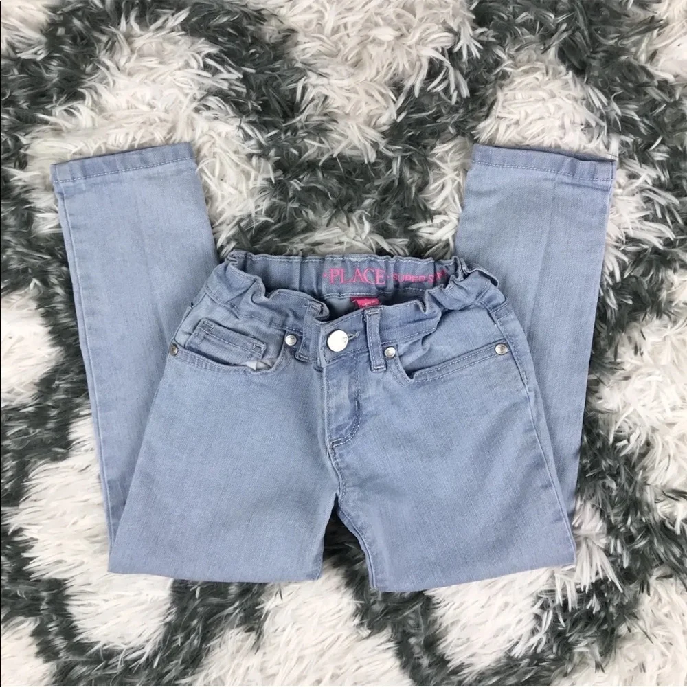 Children's Place Girls Skinny Jeans Lot of Two Light Wash and Neon Orange Size 5